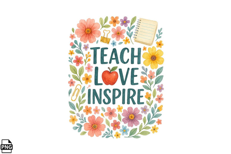 Boho Teach Love Inspire Teacher Back To School PNG Printable File Sublimation Creativedesigntee 