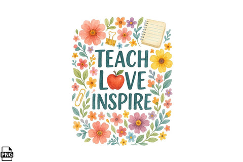 Boho Teach Love Inspire Teacher Back To School PNG Printable File Sublimation Creativedesigntee 