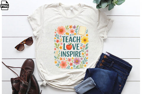 Boho Teach Love Inspire Teacher Back To School PNG Printable File Sublimation Creativedesigntee 