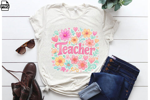 Boho Teacher Back To School Watercolor PNG Printable File Sublimation Creativedesigntee 