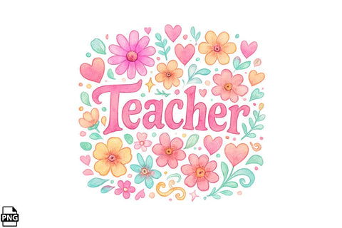 Boho Teacher Back To School Watercolor PNG Printable File Sublimation Creativedesigntee 