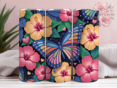 Boho Teal Pink Butterfly 20oz Tumbler, Teal Butterfly, Pink Butterfly, Floral Print, 20oz Sublimation, PNG Design, Elegant Gift Sublimation Li Zamperini 