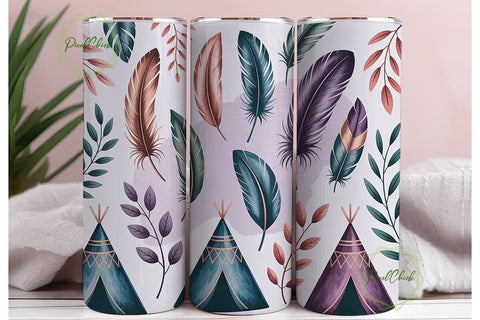Boho Teepee & Feathers 20oz Tumbler Wrap Sublimation PixelChick 