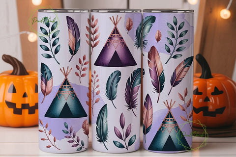 Boho Teepee & Feathers 20oz Tumbler Wrap Sublimation PixelChick 