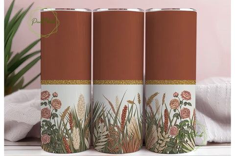 Boho Terracotta Floral Tumbler Wrap PNG Sublimation PixelChick 