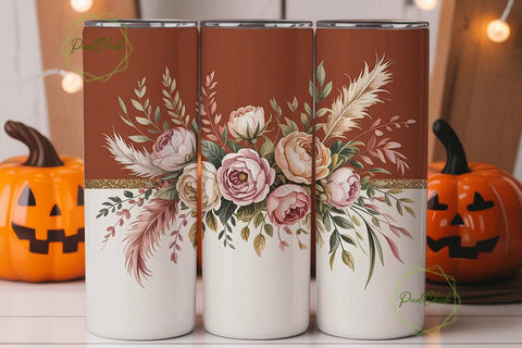 Boho Terracotta Floral Tumbler Wrap PNG Sublimation PixelChick 