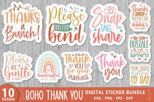 Boho Thank you Sticker Bundle, Business Sticker, Positive sticker SVG FiveStarCrafting 