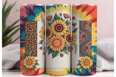 Boho Tie-Dye Sunflower 20oz Tumbler Wrap Sublimation PixelChick 
