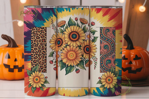 Boho Tie-Dye Sunflower 20oz Tumbler Wrap Sublimation PixelChick 