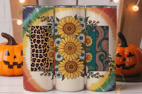Boho Tie-Dye Sunflower 20oz Tumbler Wrap Sublimation PixelChick 