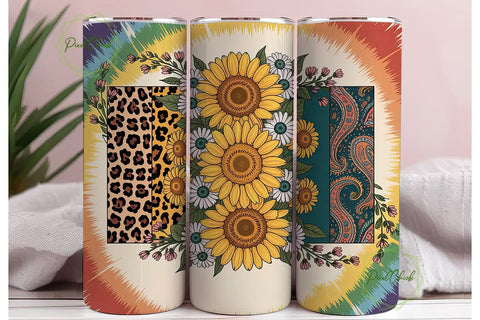 Boho Tie-Dye Sunflower 20oz Tumbler Wrap Sublimation PixelChick 