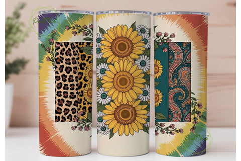 Boho Tie-Dye Sunflower 20oz Tumbler Wrap Sublimation PixelChick 
