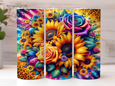 Boho Tie Dye Sunflower Leopard Tumbler, Tie Dye Tumbler Wrap, 20oz Sublimation Tumbler, Boho Sunflower Tumbler, Colorful Leopard Tumbler, Floral Animal Print Tumbler Sublimation Lara' s Designs 