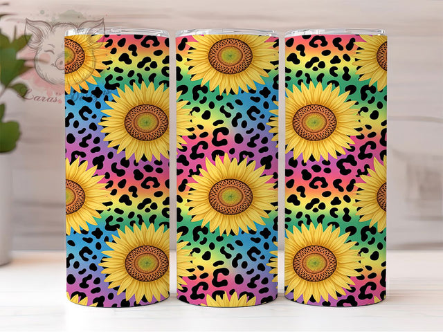 Boho Tie Dye Sunflower Leopard Wrap, Hippie Leopard Print, Colorful Animal Pattern, Summer Tumbler Wrap, Floral Leopard Template, Rainbow Tie Dye, Trendy Sunflower Pattern Sublimation Lara' s Designs 