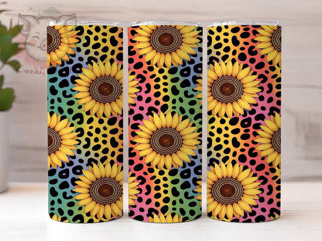 Boho Tie Dye Sunflower Leopard Wrap, Hippie Leopard Print, Colorful Animal Pattern, Summer Tumbler Wrap, Floral Leopard Template, Rainbow Tie Dye, Trendy Sunflower Pattern Sublimation Lara' s Designs 