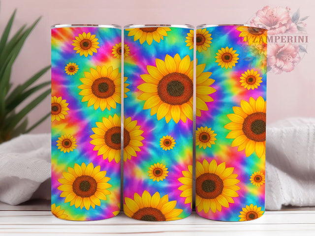 Boho Tie Dye Sunflower Tumbler, Tie Dye Pattern, Boho Floral Design, Rainbow Flower Art, Summer Tumbler Design, Colorful Floral Gift, Festival Style Art Sublimation Li Zamperini 