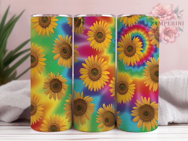 Boho Tie Dye Sunflower Tumbler, Tie Dye Pattern, Boho Floral Design, Rainbow Flower Art, Summer Tumbler Design, Colorful Floral Gift, Festival Style Art Sublimation Li Zamperini 