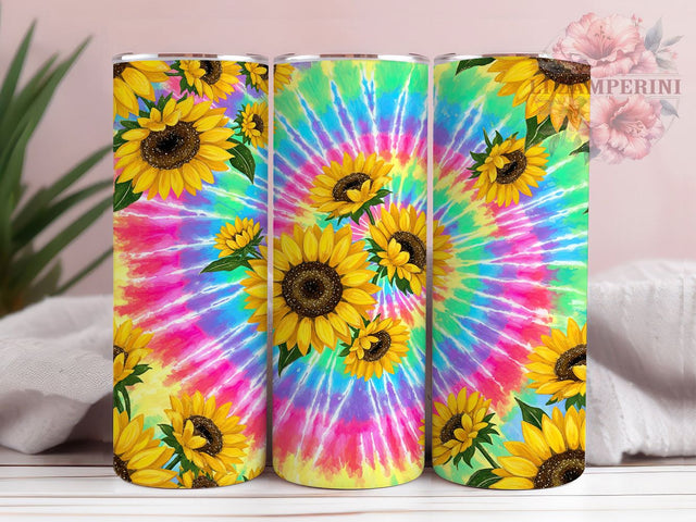 Boho Tie Dye Sunflower Tumbler, Tie Dye Pattern, Boho Floral Design, Rainbow Flower Art, Summer Tumbler Design, Colorful Floral Gift, Festival Style Art Sublimation Li Zamperini 