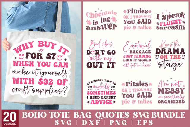 Boho Tote Bag Quotes Svg Png Bundle SVG Designangry 