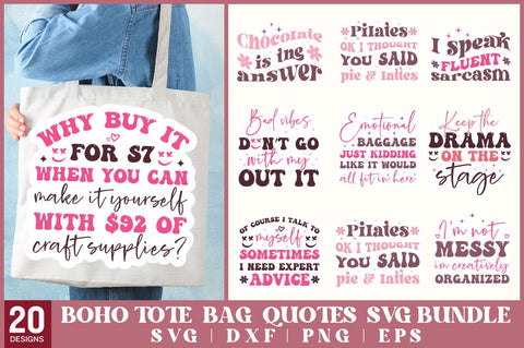 Boho Tote Bag Quotes Svg Png Bundle SVG Designangry 