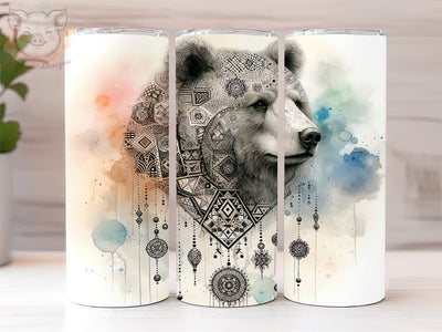 Boho Tribal Bear 20oz Tumbler Png, Straight & Tapered Tumbler Png, Bear Tumbler Png, Digital Download PNG Sublimation Lara' s Designs 