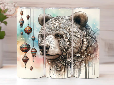 Boho Tribal Bear 20oz Tumbler Png, Straight & Tapered Tumbler Png, Bear Tumbler Png, Digital Download PNG Sublimation Lara' s Designs 