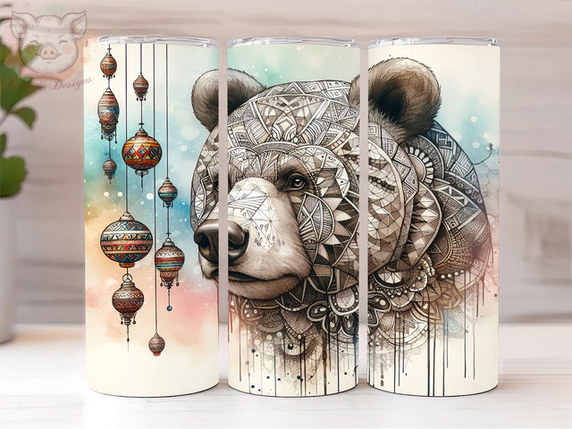 Boho Tribal Bear 20oz Tumbler Png, Straight & Tapered Tumbler Png, Bear Tumbler Png, Digital Download PNG Sublimation Lara' s Designs 