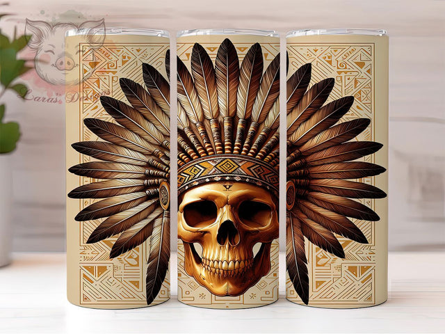 Boho Tribal Skull Tumbler Wrap, Native Skull Tumbler, Tribal Skull Sublimation, Native American Cup, Boho Western Drinkware, Ethnic Skull Mug, Cultural Skull Digital Sublimation Lara' s Designs 