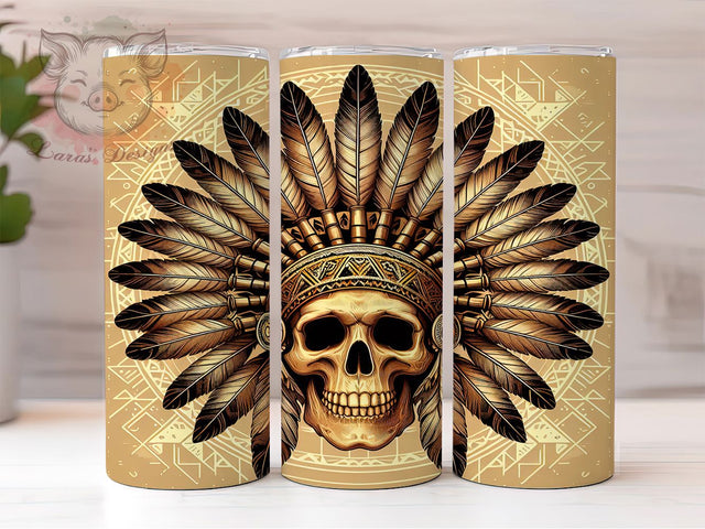 Boho Tribal Skull Tumbler Wrap, Native Skull Tumbler, Tribal Skull Sublimation, Native American Cup, Boho Western Drinkware, Ethnic Skull Mug, Cultural Skull Digital Sublimation Lara' s Designs 