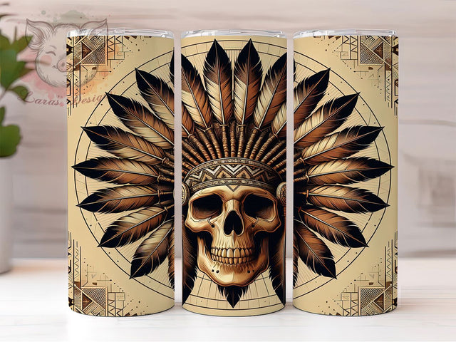 Boho Tribal Skull Tumbler Wrap, Native Skull Tumbler, Tribal Skull Sublimation, Native American Cup, Boho Western Drinkware, Ethnic Skull Mug, Cultural Skull Digital Sublimation Lara' s Designs 