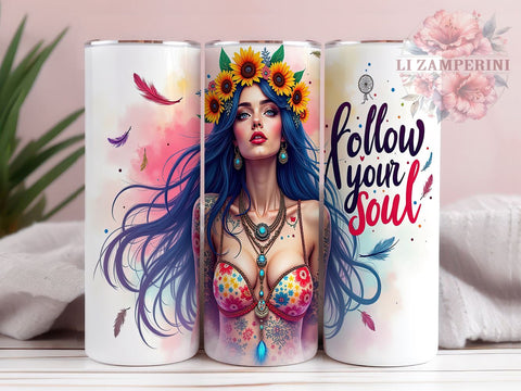 Boho Tumbler Design, Follow Your Soul Tumbler, Mystic Tumbler PNG, 20oz Sublimation Design, Inspirational Quote Tumbler, Digital Download Tumbler, Bohemian Style Tumbler Sublimation Li Zamperini 