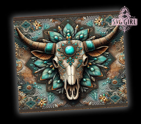 Boho Tumbler, Highland Cow Skull, 20oz Drinkware, PNG Design, Western Decor, Rustic Gift, Farmhouse Style, Unique Tumbler Sublimation SvggirlplusArt 