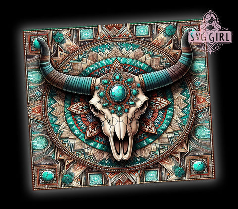 Boho Tumbler, Highland Cow Skull, 20oz Drinkware, PNG Design, Western Decor, Rustic Gift, Farmhouse Style, Unique Tumbler Sublimation SvggirlplusArt 