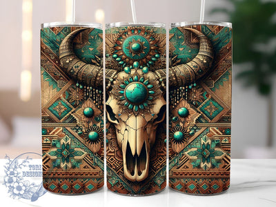 Boho Tumbler, Highland Cow Skull, Sublimation Design, 20oz Tumbler, Cow Decor, Rustic Gift, Western Decor, Personalized Tumbler Sublimation ToriDesigns 