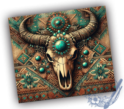 Boho Tumbler, Highland Cow Skull, Sublimation Design, 20oz Tumbler, Cow Decor, Rustic Gift, Western Decor, Personalized Tumbler Sublimation ToriDesigns 