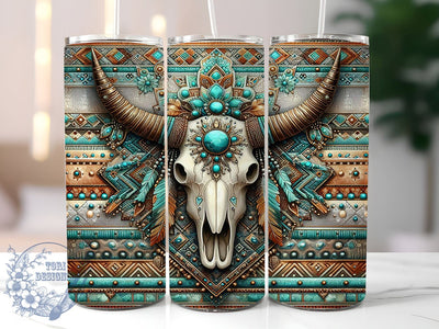 Boho Tumbler, Highland Cow Skull, Sublimation Design, 20oz Tumbler, Cow Decor, Rustic Gift, Western Decor, Personalized Tumbler Sublimation ToriDesigns 