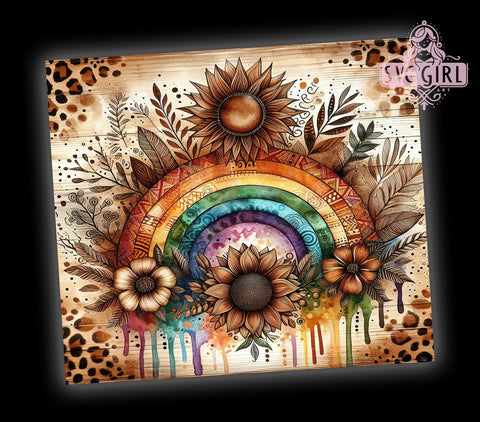 Boho Tumbler, Leopard Print, Rainbow Drinkware, 20oz Sublimation, PNG Design, Colorful Tumbler, Animal Print Gift, Trendy Drinkware Sublimation SvggirlplusArt 