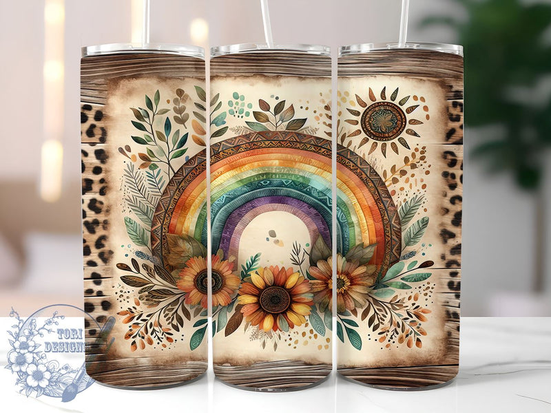 Boho Tumbler, Leopard Print, Western Decor, Rainbow Tumbler, 20oz Tumbler, Sublimation Design, Cowgirl Gift, Colorful Mug Sublimation ToriDesigns 