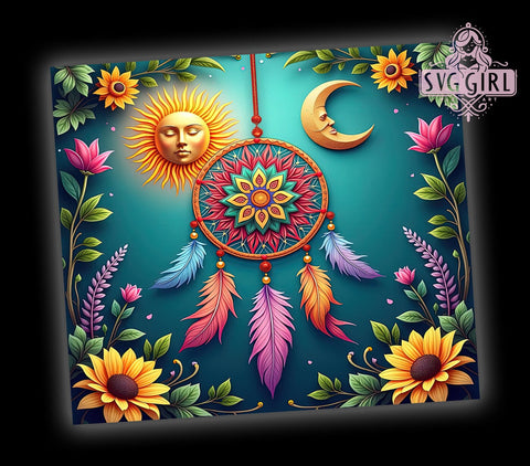 Boho Tumbler Wrap, Dream Catcher Design, Full Moon Tumbler, 20oz Sublimation, Bohemian Drinkware, Moon Phase Gift, Unique Tumbler Wrap Sublimation SvggirlplusArt 