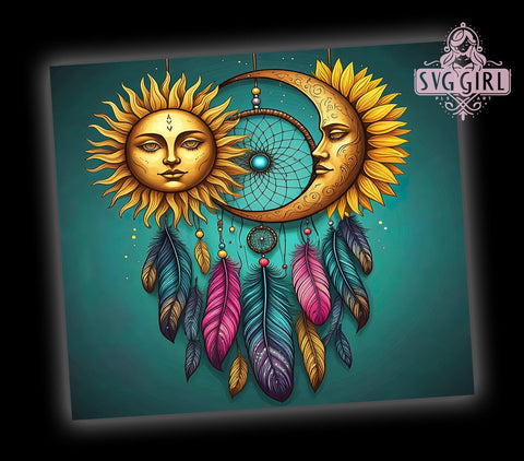 Boho Tumbler Wrap, Dream Catcher Design, Full Moon Tumbler, 20oz Sublimation, Bohemian Drinkware, Moon Phase Gift, Unique Tumbler Wrap Sublimation SvggirlplusArt 
