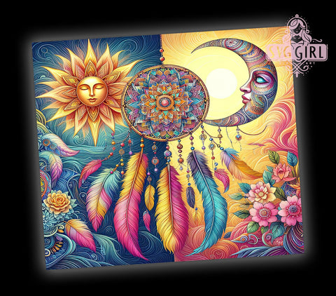 Boho Tumbler Wrap, Dream Catcher Design, Full Moon Tumbler, 20oz Sublimation, Bohemian Drinkware, Moon Phase Gift, Unique Tumbler Wrap Sublimation SvggirlplusArt 