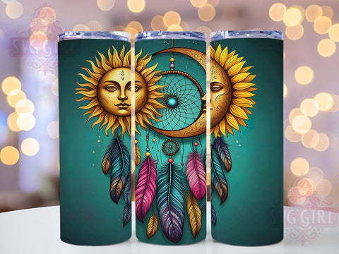 Boho Tumbler Wrap, Dream Catcher Design, Full Moon Tumbler, 20oz Sublimation, Bohemian Drinkware, Moon Phase Gift, Unique Tumbler Wrap Sublimation SvggirlplusArt 
