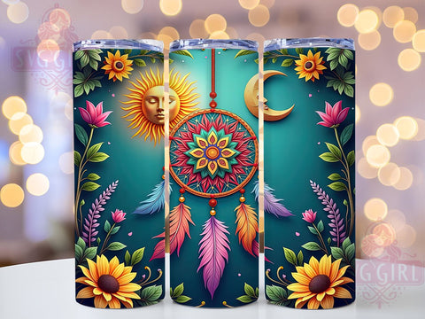 Boho Tumbler Wrap, Dream Catcher Design, Full Moon Tumbler, 20oz Sublimation, Bohemian Drinkware, Moon Phase Gift, Unique Tumbler Wrap Sublimation SvggirlplusArt 