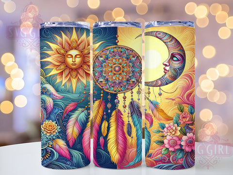 Boho Tumbler Wrap, Dream Catcher Design, Full Moon Tumbler, 20oz Sublimation, Bohemian Drinkware, Moon Phase Gift, Unique Tumbler Wrap Sublimation SvggirlplusArt 