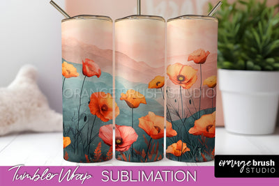 Boho Tumbler Wrap, Minimalist Landscape Tumbler Sublimation Sublimation OrangeBrushStudio 