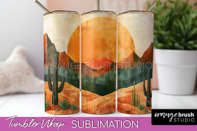 Boho Tumbler Wrap, Minimalist Landscape Tumbler Sublimation Sublimation OrangeBrushStudio 