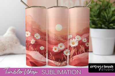 Boho Tumbler Wrap, Minimalist Landscape Tumbler Sublimation Sublimation OrangeBrushStudio 