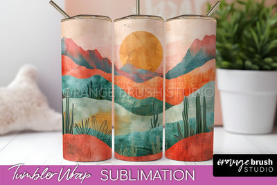 Boho Tumbler Wrap, Minimalist Landscape Tumbler Sublimation Sublimation OrangeBrushStudio 