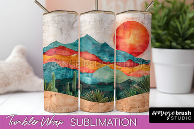 Boho Tumbler Wrap, Minimalist Landscape Tumbler Sublimation Sublimation OrangeBrushStudio 