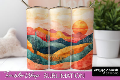 Boho Tumbler Wrap, Minimalist Landscape Tumbler Sublimation Sublimation OrangeBrushStudio 